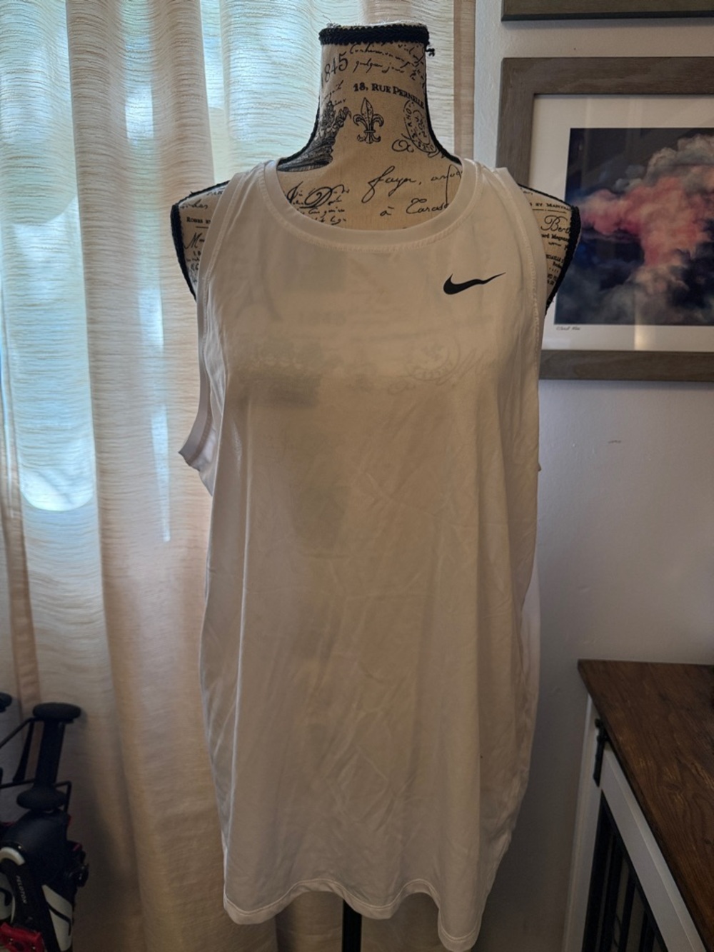 Nike White Women's Athletic Scoop Neck Tank with Black Swoosh